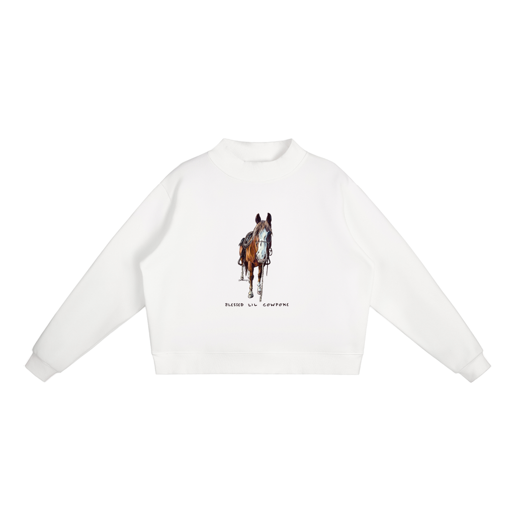 Blessed Lil Cowpoke Mock-Neck Crew Sweatshirt