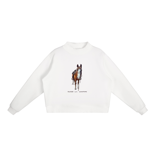 Blessed Lil Cowpoke Mock-Neck Crew Sweatshirt